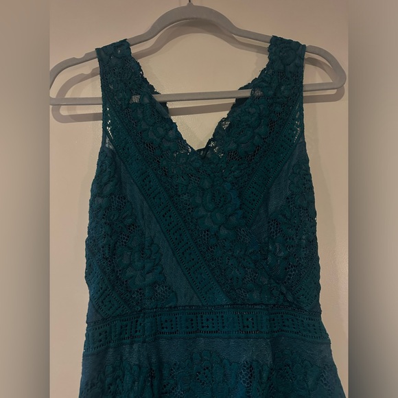 SAYLOR Nordstrom Lace Sheath Dress Blue Green Turquoise Teal Vneck Sleeveless XS - Picture 5 of 9